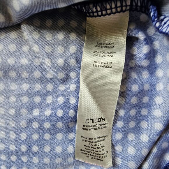 Chicos Size 2 Navy Blue & White Polka Dot Sleeveless Tank Top Stretchy Scoop Nec - Picture 7 of 7